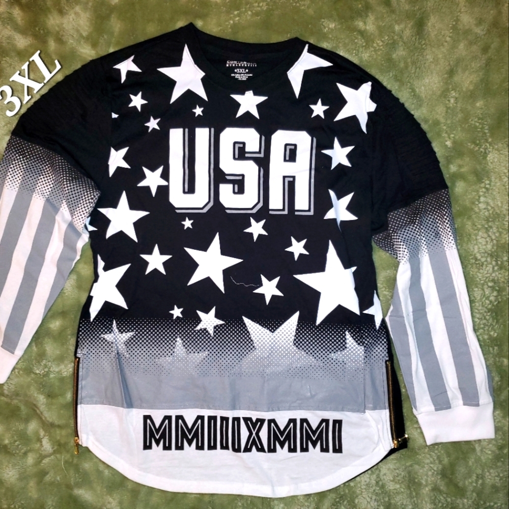 3XL - CONTENDER USA LONG SLEEVE SHIRT, FLAG DESIGN. $62.50 RETAIL
